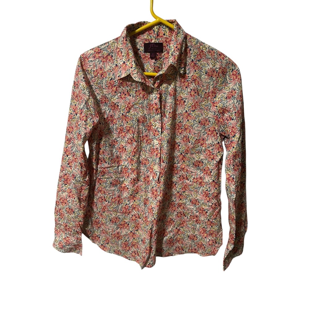 J. Crew Factory Coral, Green & Cream Floral Button-Down Shirt